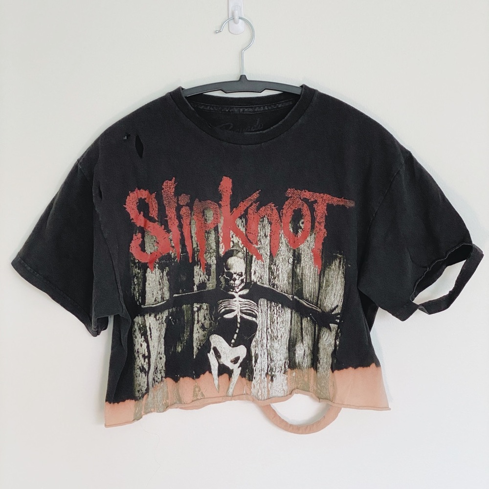 Slipknot grey chapter graphic band tshirt crop top metal ripped shirt black
